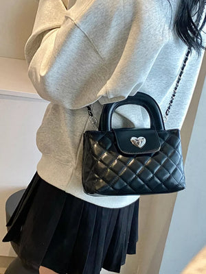 Black with Quilted Heart Lock Crossbody Bag