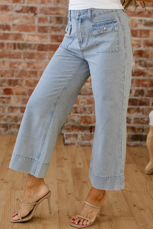 Striped Wide-leg Cropped Jeans option 7