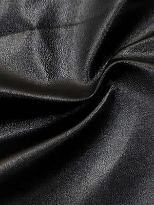 Black faux leather wide leg pants with elastic waistband detail.