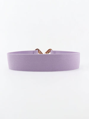 Lavender elasticated waist belt with geometric gold buckle detail