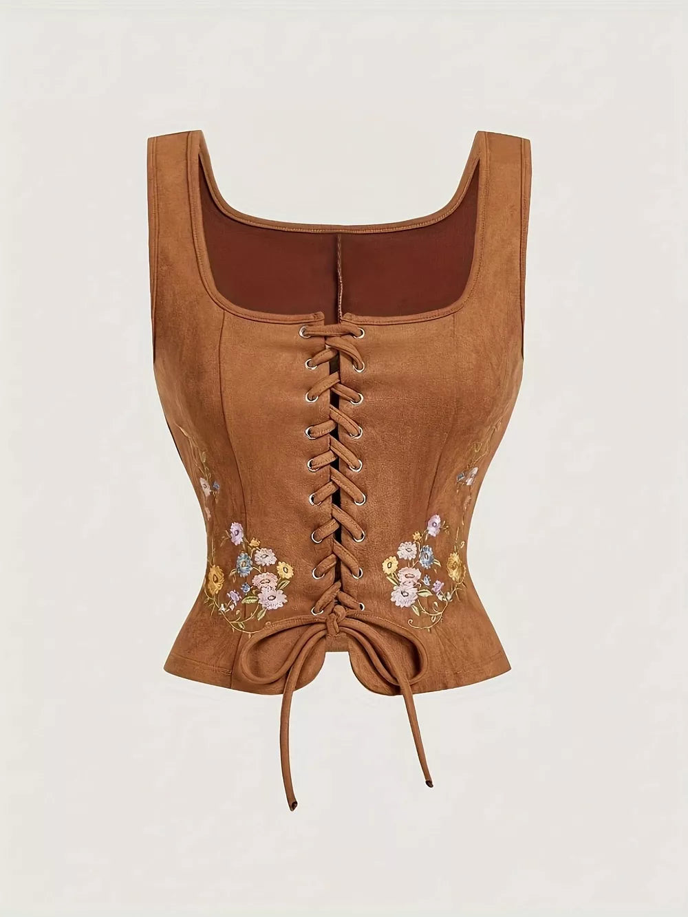 camel vest with floral and square neck