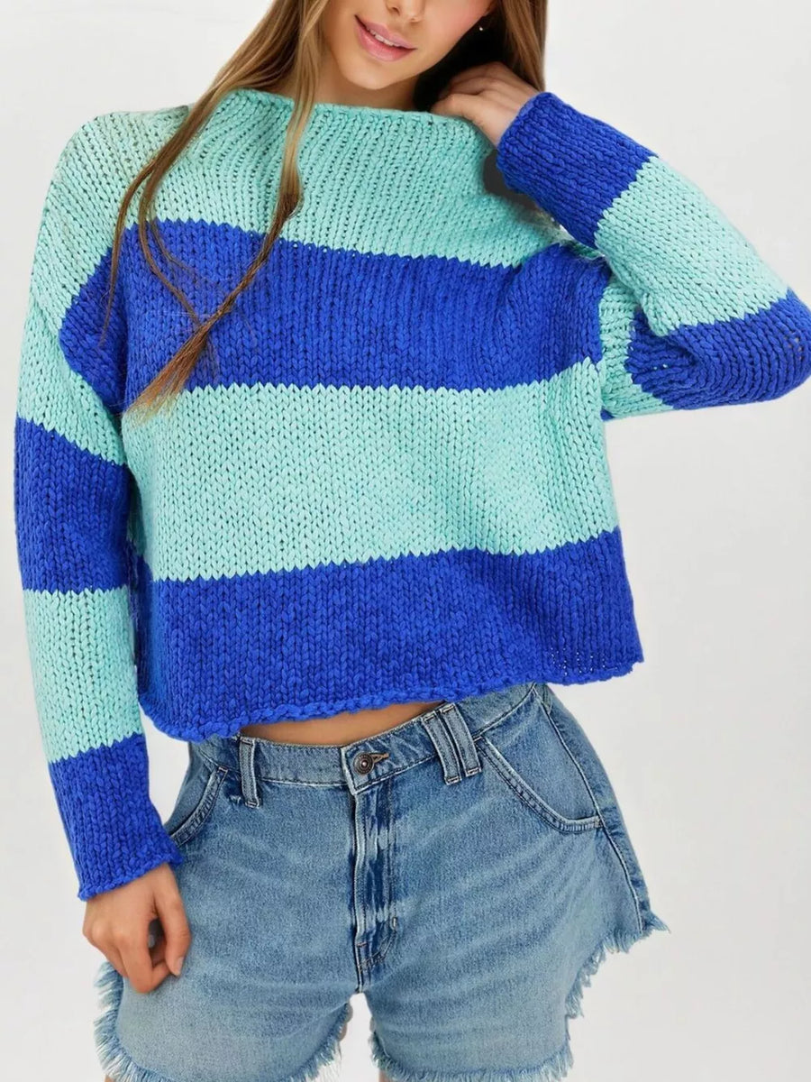 pullover sweater in Orange with striped and Ribbed