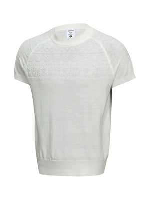 Men's Short Sleeve Geometric Knit Top in White with lightweight