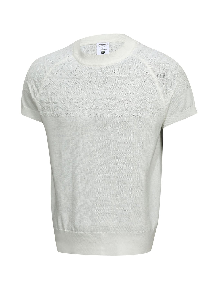 Men's Short Sleeve Geometric Knit Top in White with lightweight