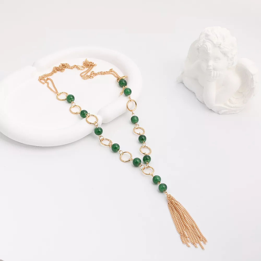 Gold with Elegant Tassel Pendant 18k Gold-plated Necklace