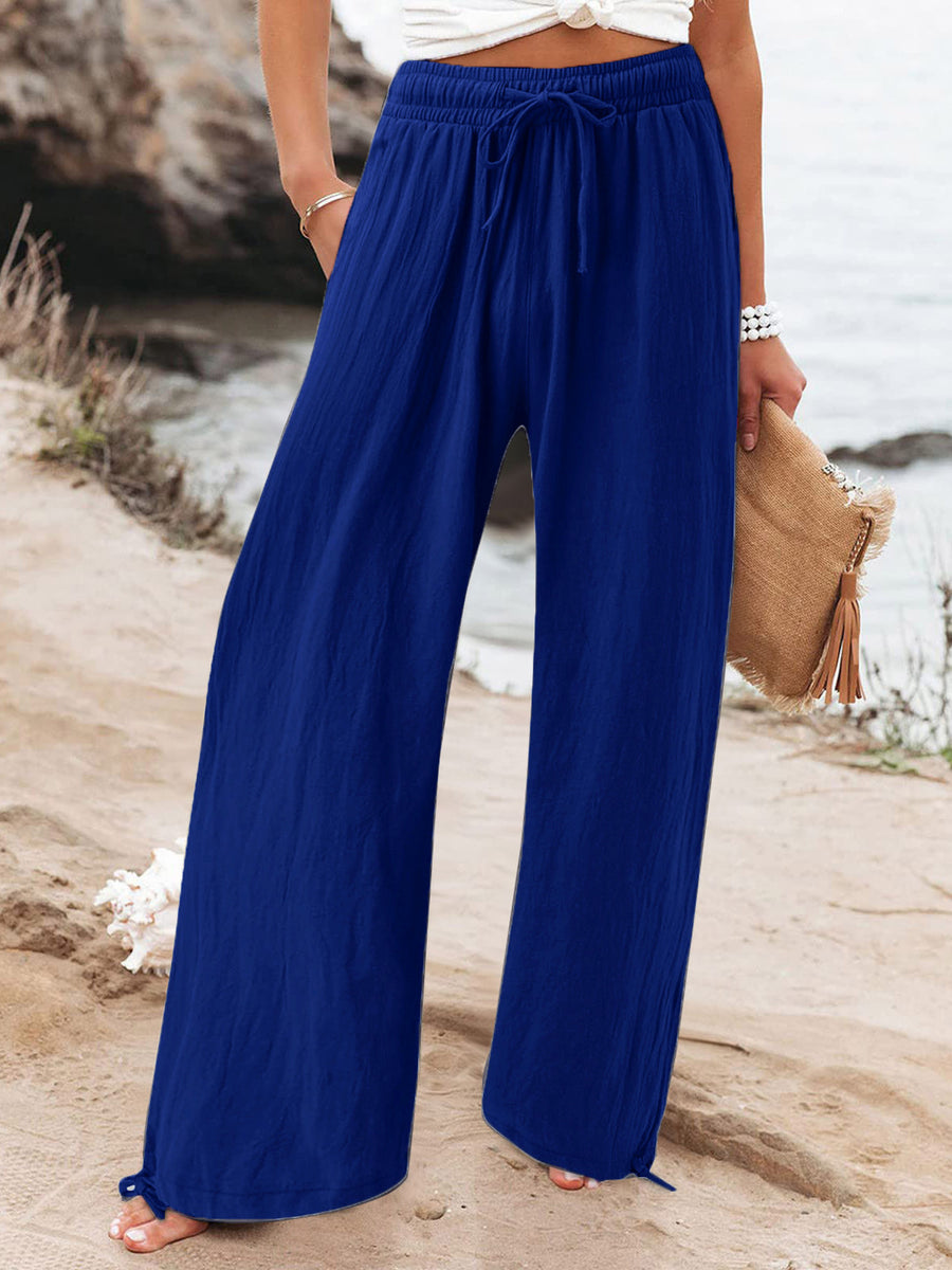 Green Full Size Drawstring Wide Leg Pants Plus Size