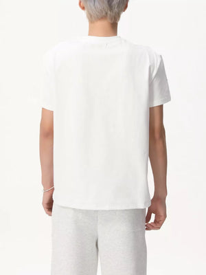 White cotton spandex casual tee with round neck and short sleeves, shown from the back.