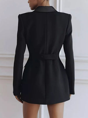 Satin Lapel Double-breasted Blazer in Black