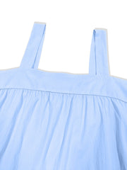 Light blue wide strap dress with gathered bodice detail