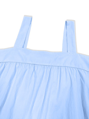 Light blue wide strap dress with gathered bodice detail