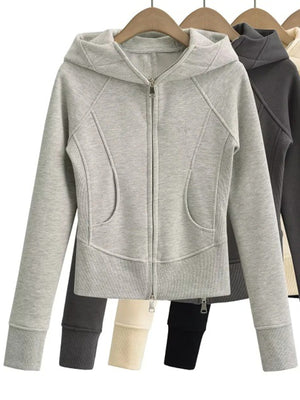 athleisure zip hoodie in Off-White with hooded