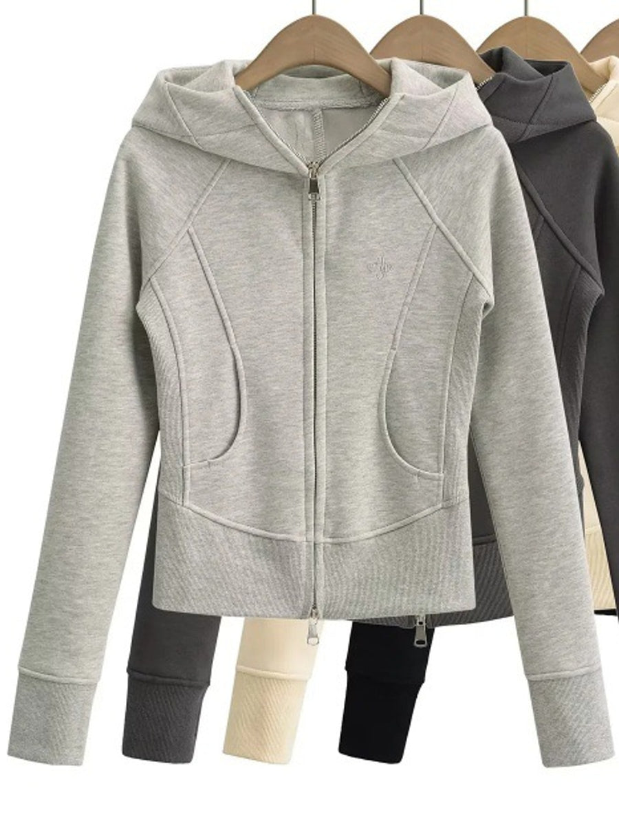 athleisure zip hoodie in Off-White with hooded