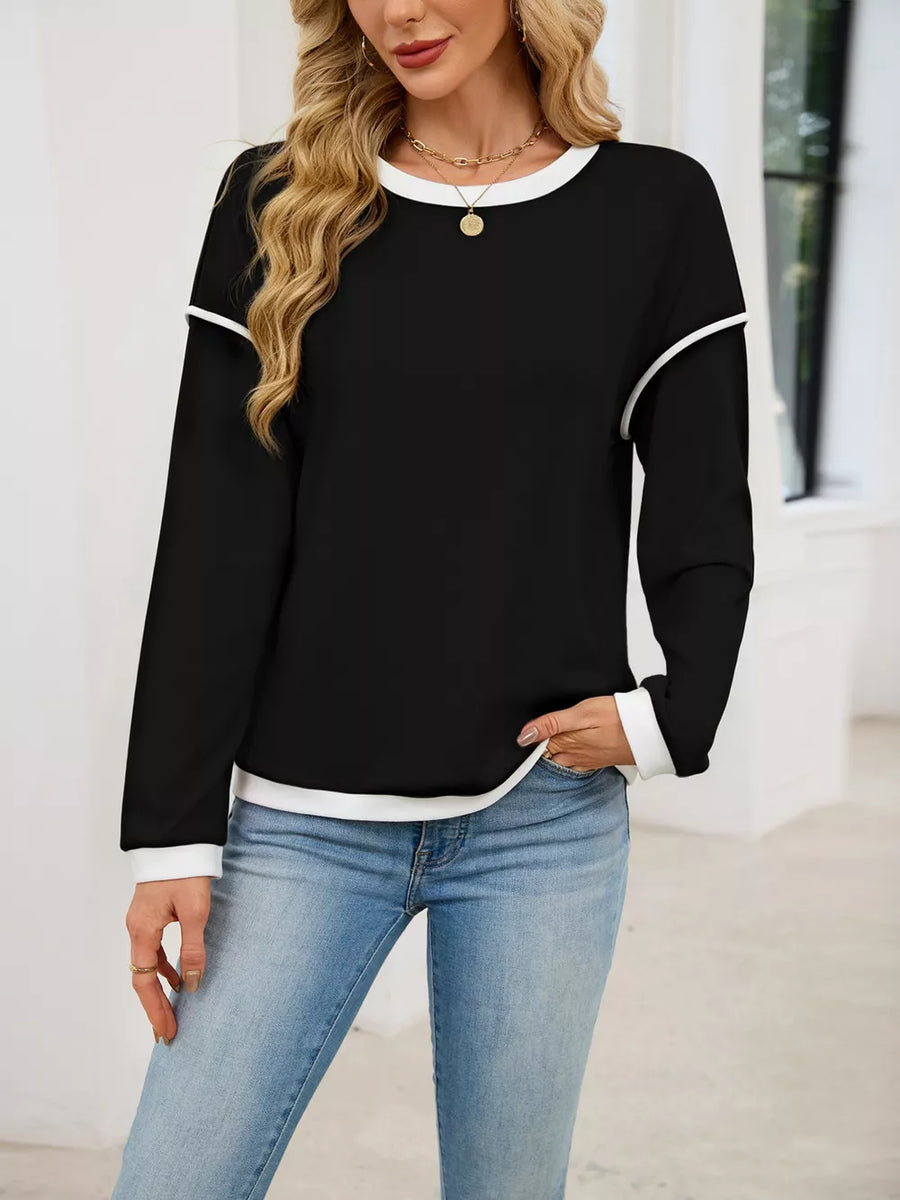 Blue Contrast Trim Long Sleeve Sweatshirt