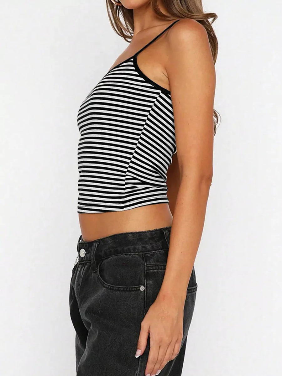 Wine Red Striped Scoop Neck Cami