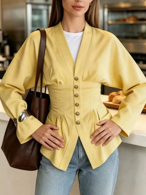 Brown relaxed blouse with shawl lapel