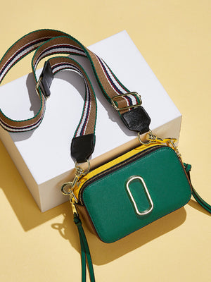PU Leather Imported Size &amp crossbody bag in Dark Green with rectangular silhouette