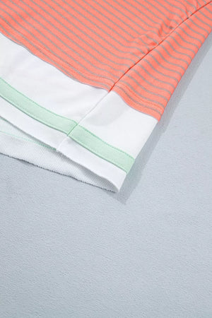 Stripe Colorblock Raw Seam Long Sleeve Tunic option 9