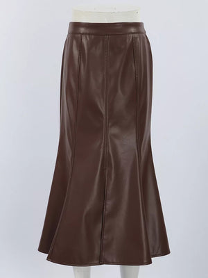 midi skirt in dark brown with seam detail and midi