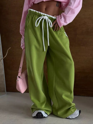red sweatpants with full-length and drawstring
