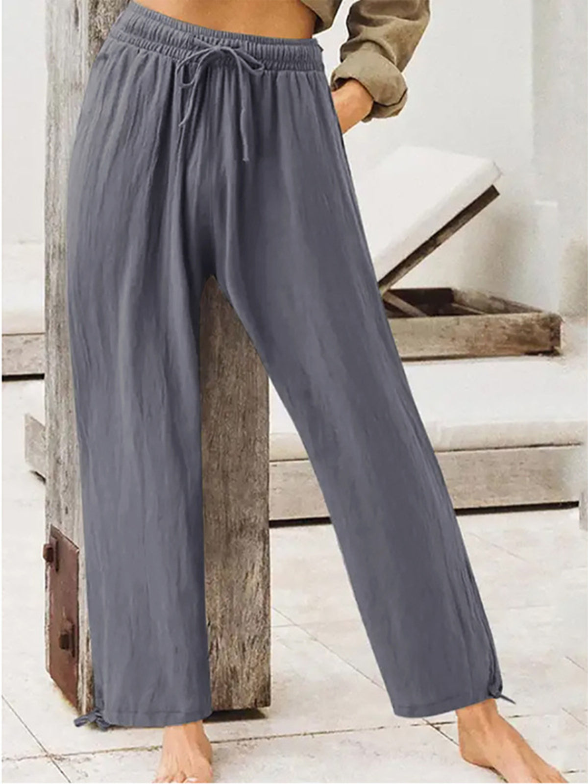 Apricot Full Size Casual Drawstring Wide-leg Pants