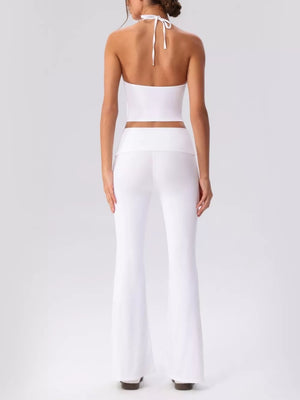 Halter Neck Cami And Flare Leggings Set in Littel Pink with tied