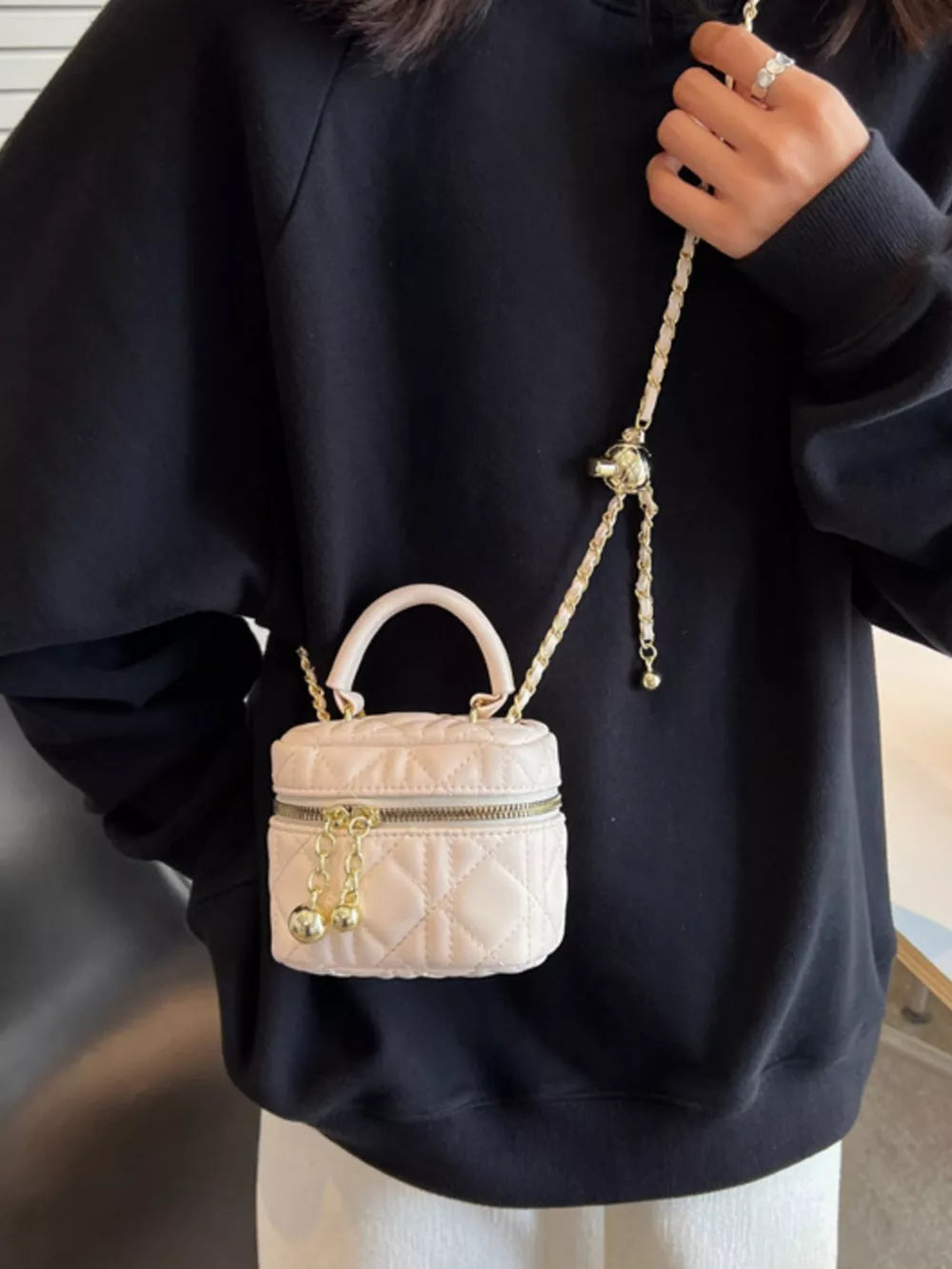 Hot Pink Quilted Mini Top Handle Crossbody Bag