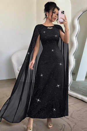 maxi dress in black featuring glitter and fitted fit
