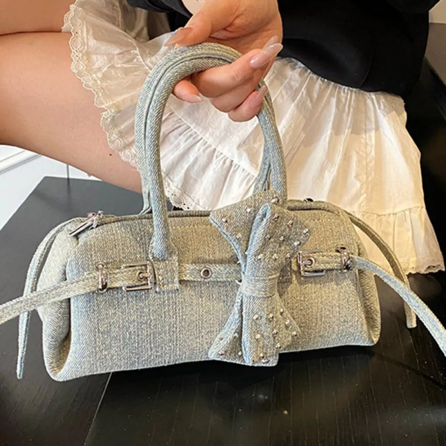 Denim Bow Accent Crossbody Bag option 7