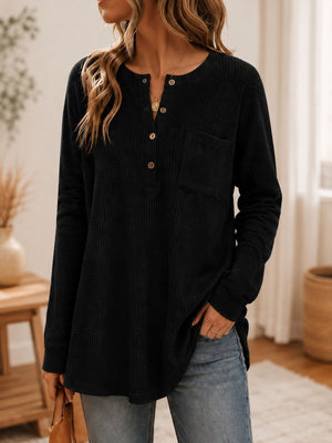 100% polyester Care instructions: Machine wash cold henley in Pink with relaxed silhouette