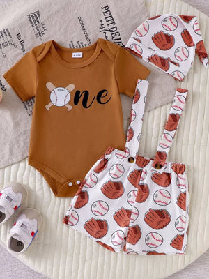 White with Children's Baseball Bodysuit And Suspender Set