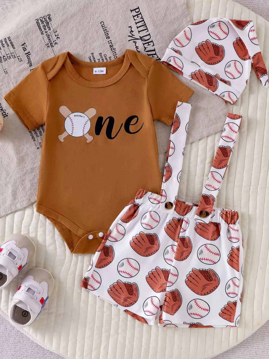 White with Children's Baseball Bodysuit And Suspender Set