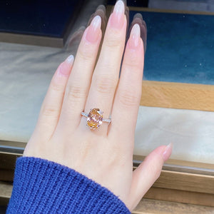 Prong-Set 925 Sterling Silver Zircon Oval Ring in peach with oval cut stone