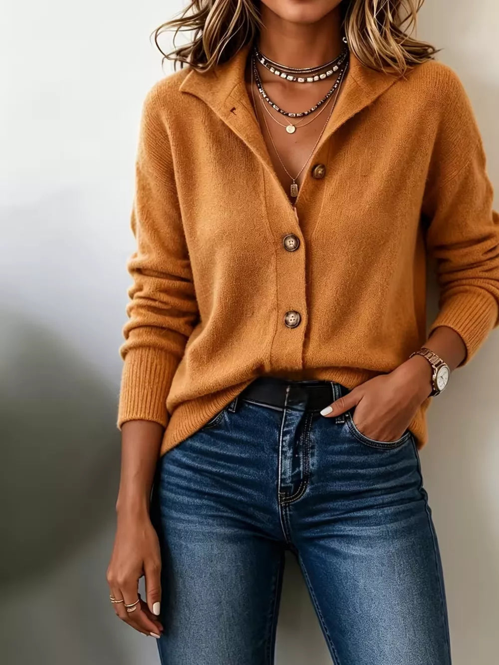100% polyester Care instructions: Machine wash cold cardigan in Apricot with regular silhouette