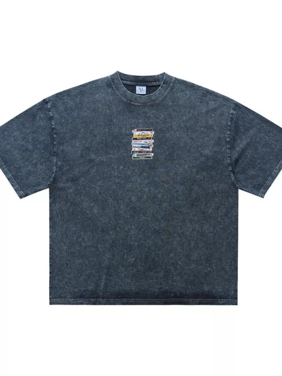 Men's Vintage Washed Cassette Tape T-shirt in Black