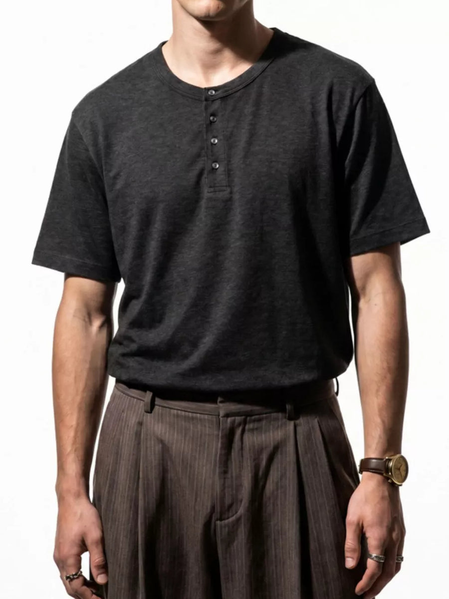 Khaki Men's Short Sleeve Henley T-shirt