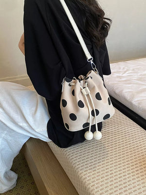 PU Leather Imported Size &amp crossbody bag in White with bucket silhouette