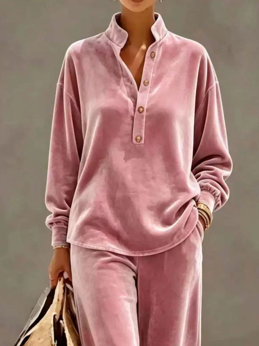 Green pajama set with full-length and half-button