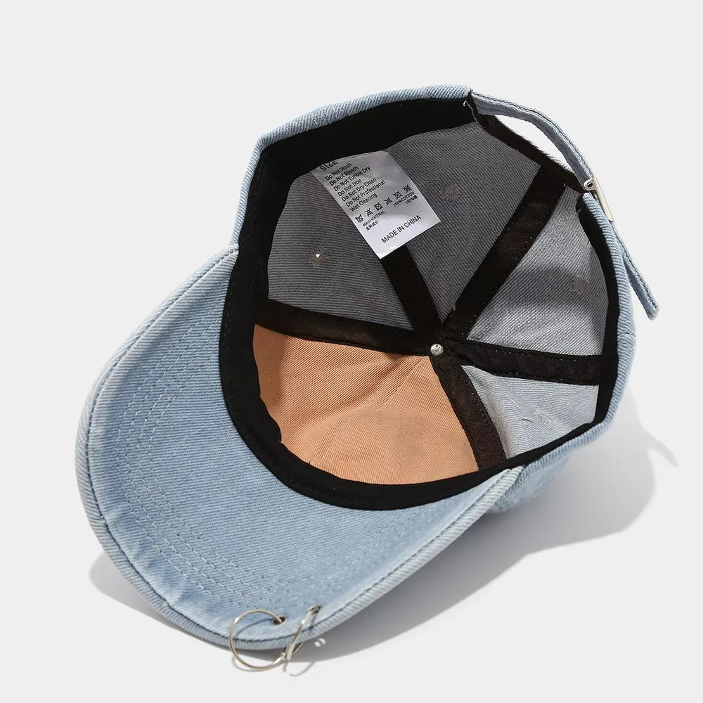 light blue fitted cap with N/A