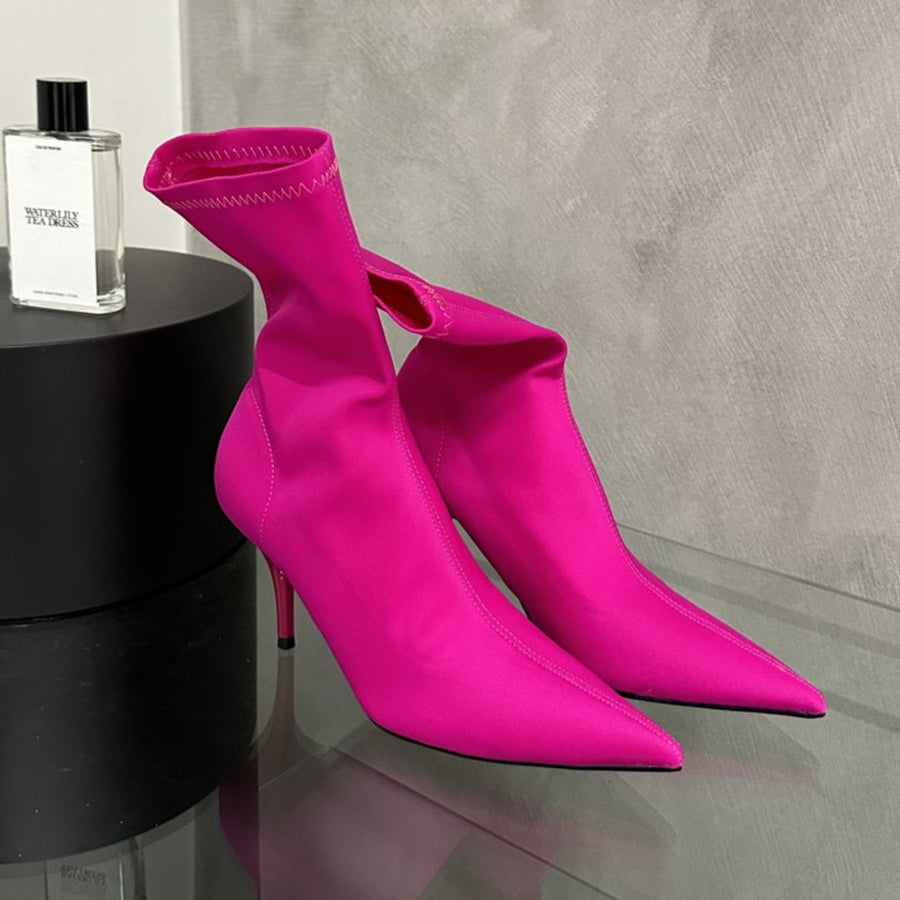 Point Toe Mid Heel Ankle Boots in royal blue with pointed toe