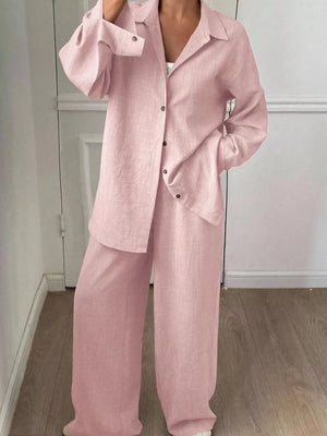 100% polyester Care instructions: Machine wash cold two-piece set in Brown with relaxed silhouette