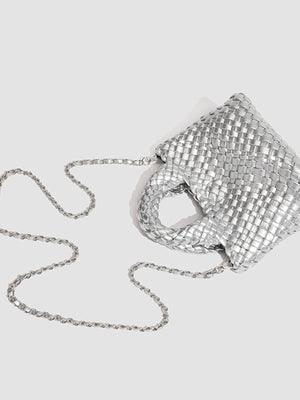 crossbody bag in silver with woven texture and mini