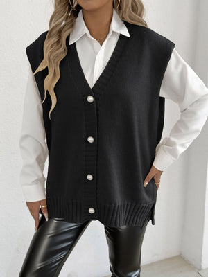 Black sweater vest with ribbed and sleeveless
