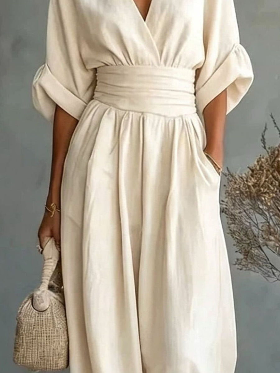 bohemian jumpsuit in Dusty Pink with v-neck