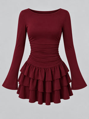 Coffee bodycon mini dress with boat neck