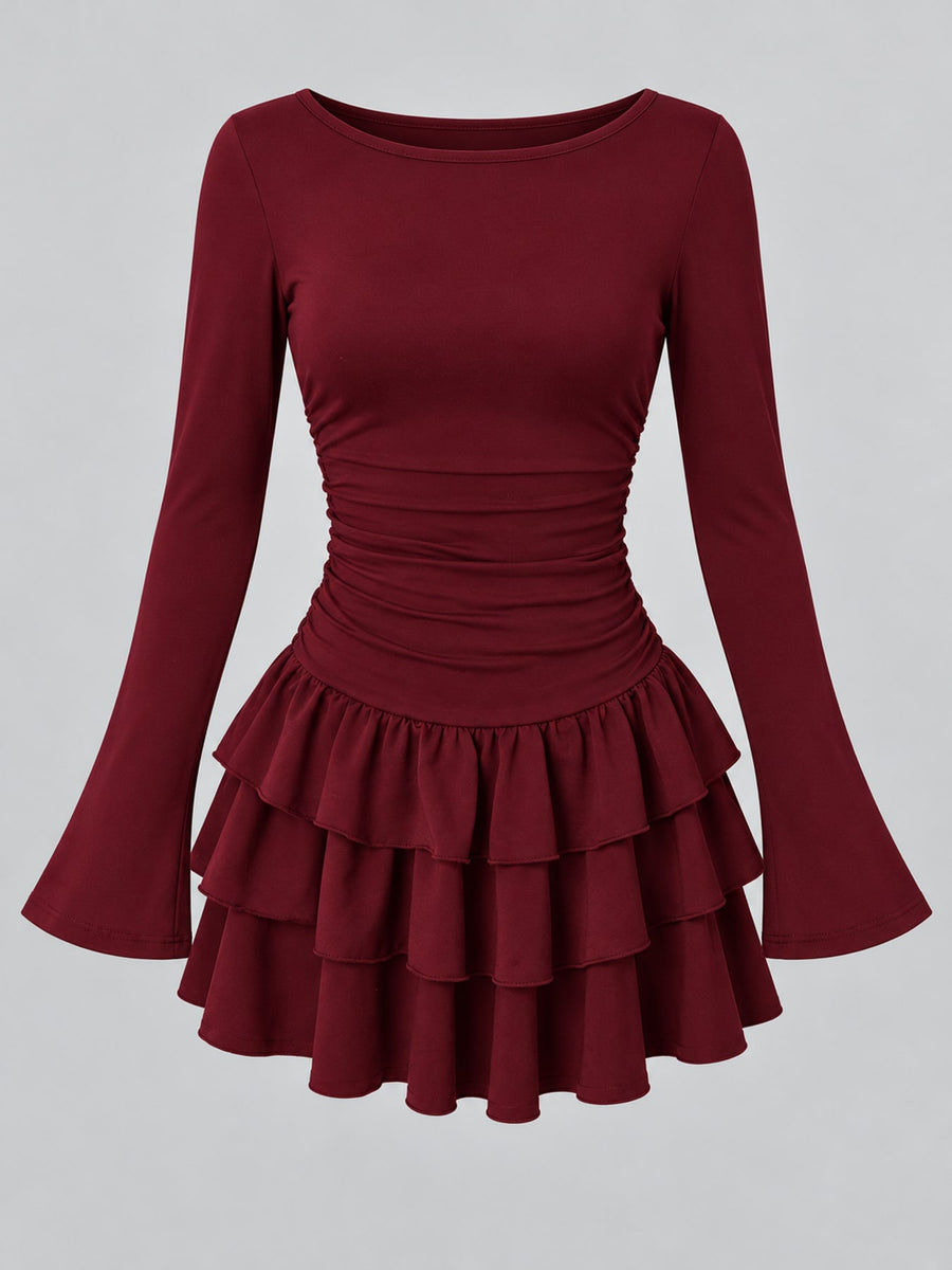 Coffee bodycon mini dress with boat neck