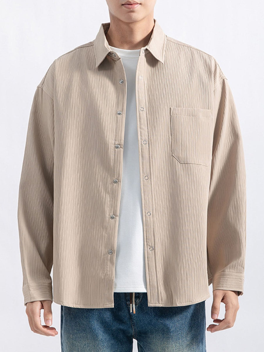 button-down shirt in black with textured and chest pocket