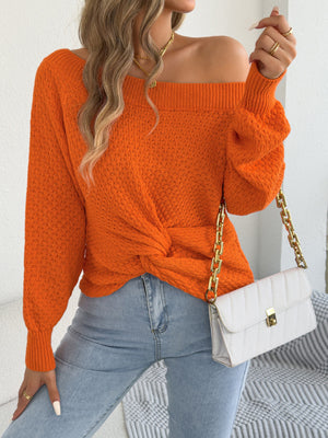 Orange off-shoulder top with cropped and pullover