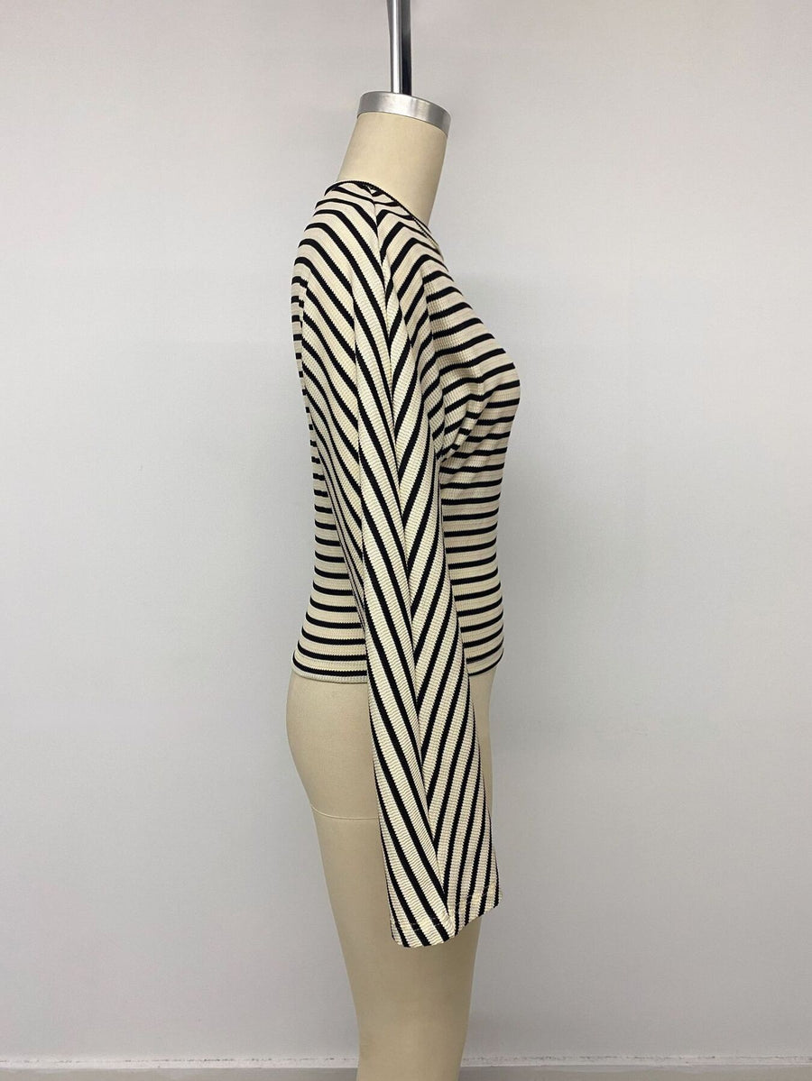 beige t-shirt with pullover and striped