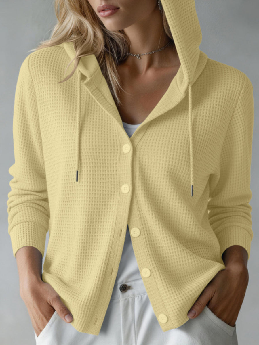 Yellow cardigan with button-front and waffle knit
