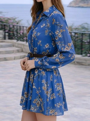 Blue shirt dress with lined and long sleeve